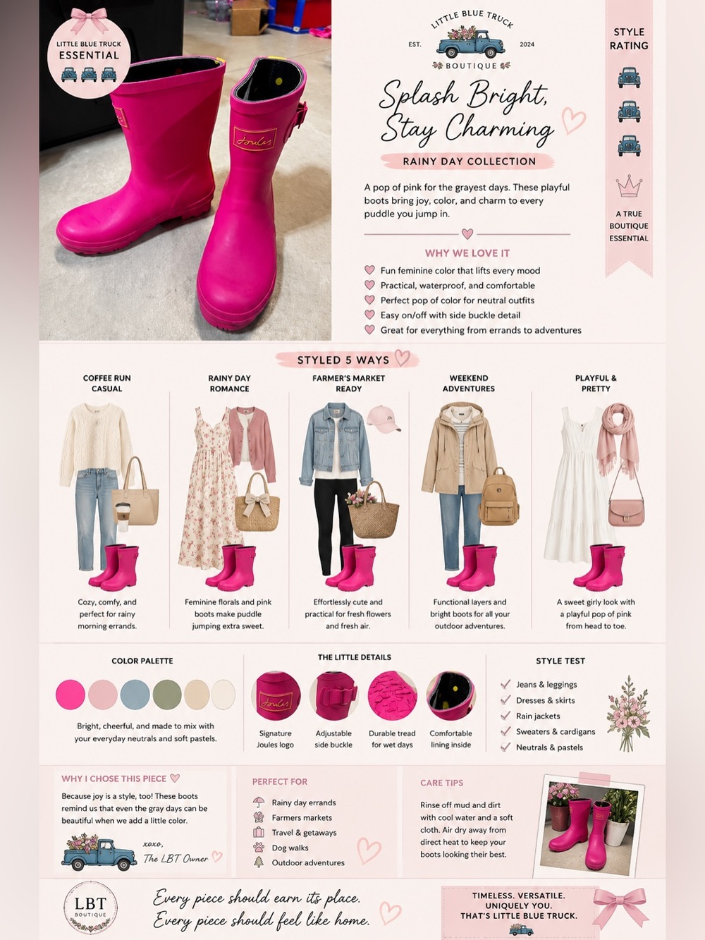 Joules Vibrant pink Kids' Rain Boots